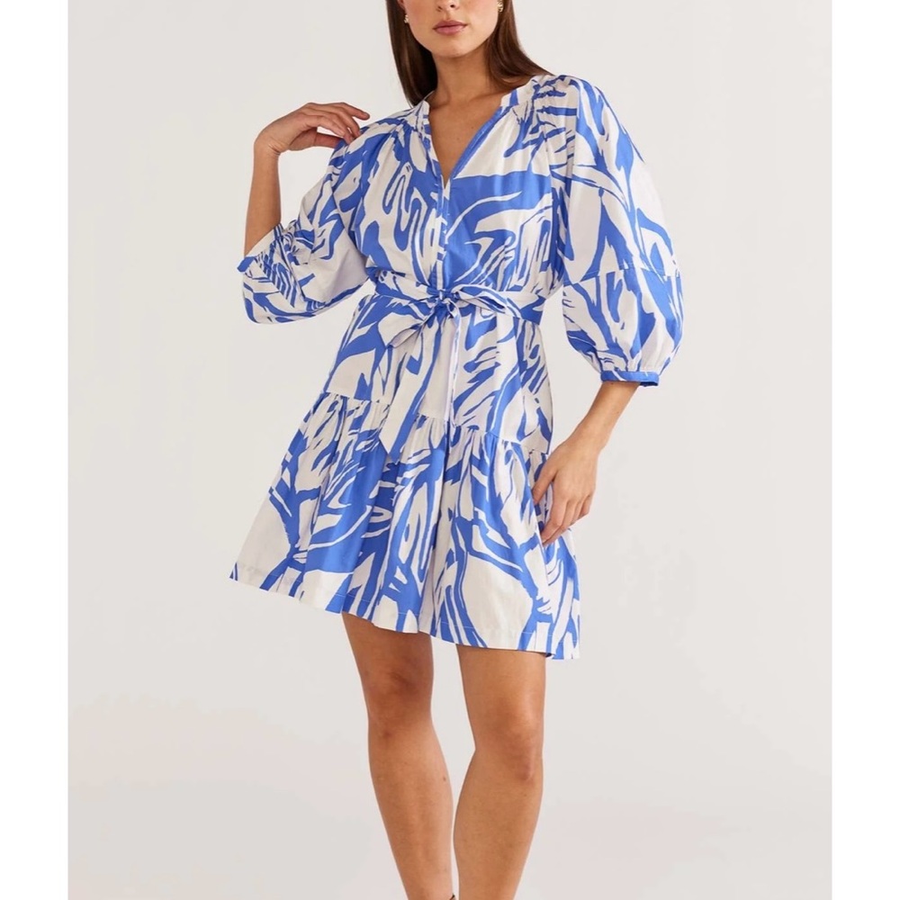 Staple the Label Mariella Smock Blue and White Patterned Dress